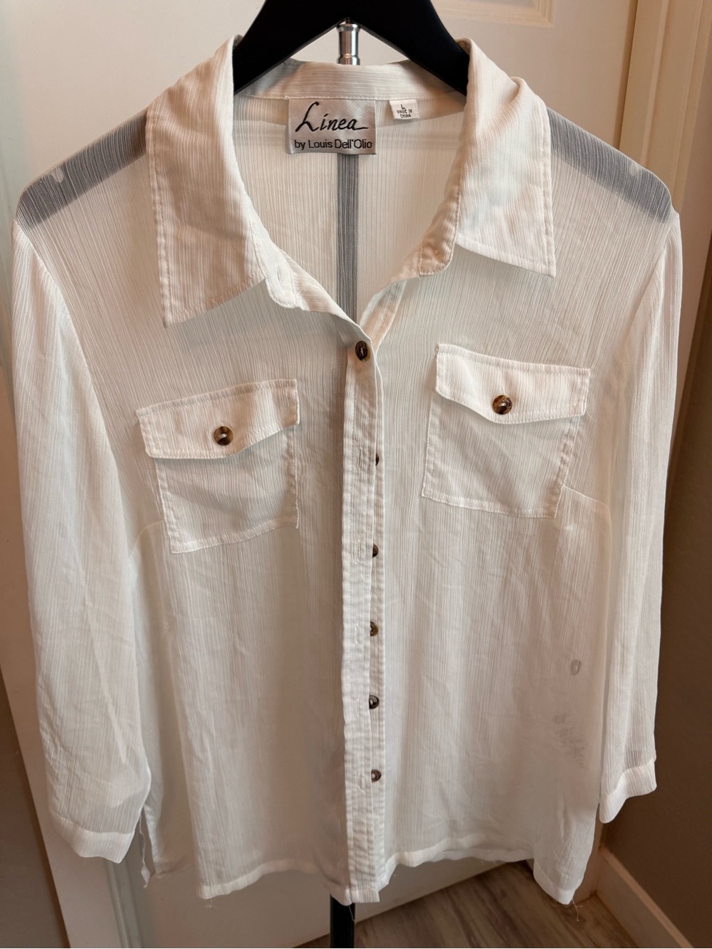 Linea by Louis Dell'Olio White Semi-Sheer Button-Down Shirt